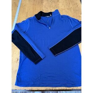 Ibex Mens Blue 100% ZQUE Wool Quarter Zip Pullover Sweater Large outdoor Flaw